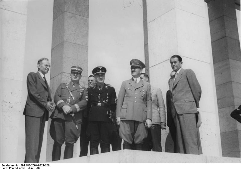 Adolf Hitler visits the Party Rally grounds in Nuremberg with architect Albert Speer and mayor of Nuremberg Willy Liebel